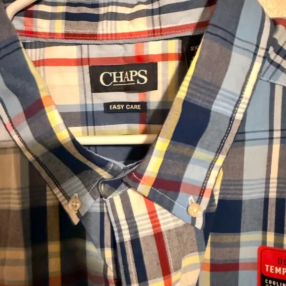 Chaps Men’s Multicolor Blue Plaid Short Sleeve Button-Down Shirt big tall - Picture 4 of 7